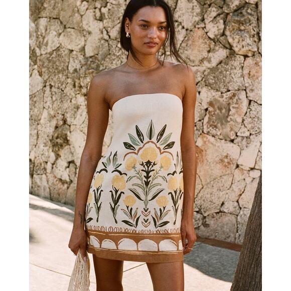 Abercrombie & Fitch A&F Scarlett Strapless Linen-Blend Skort Dress Large Petite - Picture 2 of 14